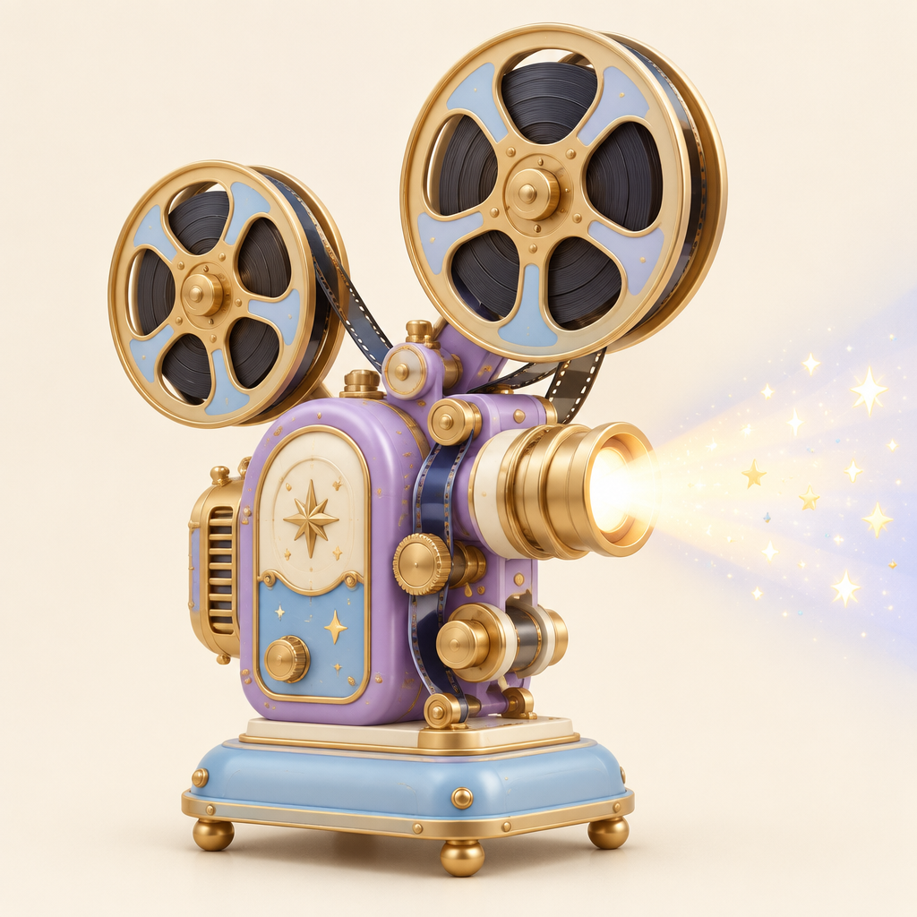 Whimsical vintage movie projector with a magical beam